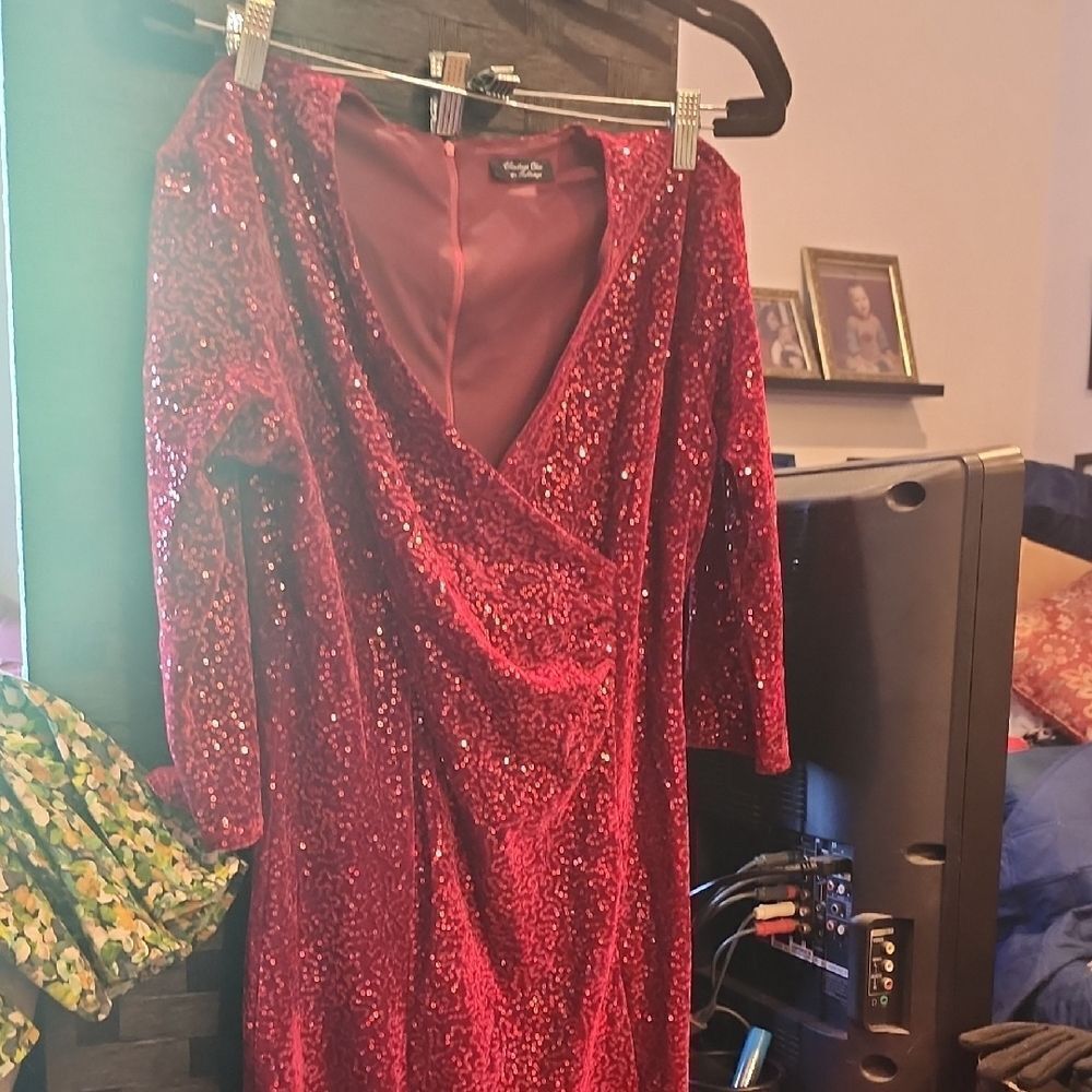 Red Sequin Dress Top Vintage Size 8